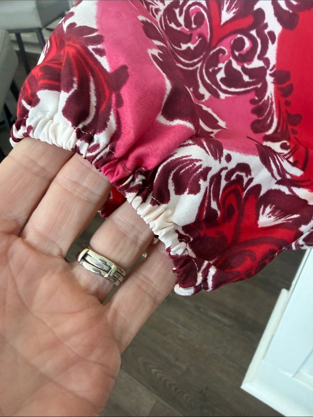 Talbots NWOT Red Pink Purple Floral Print Peasant Top M - Picture 5 of 9